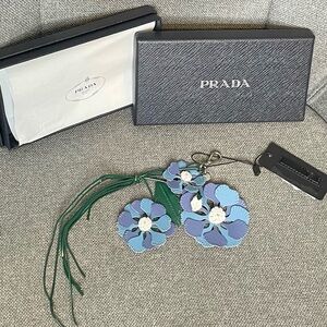 Prada Blue Lavender Floral Leather Bag Charm